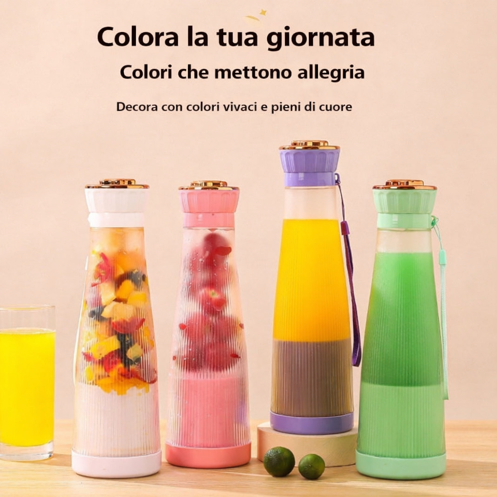 Frullatore e Spremiagrumi Portatile Elettrico Versione 1.0–Frullato e Succo Fresco Ovunque in Pochi Secondi