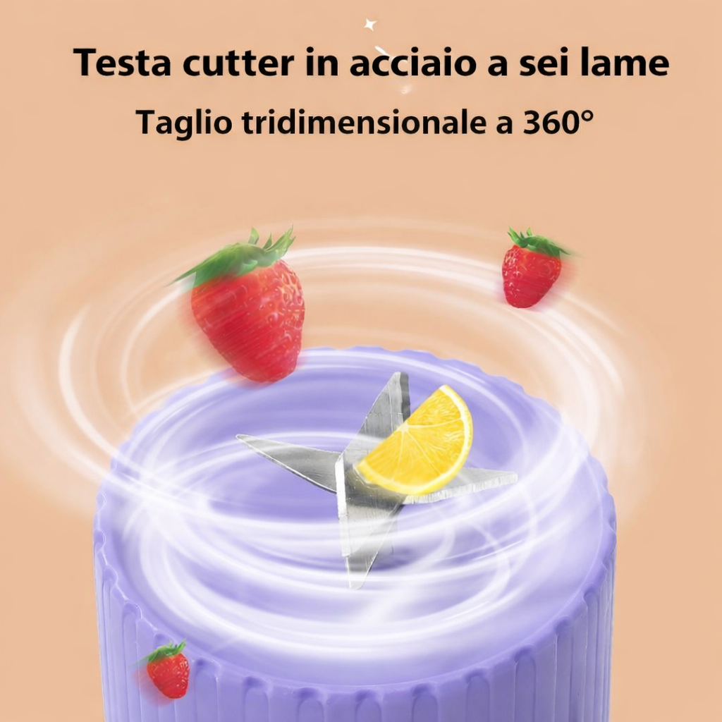 Frullatore e Spremiagrumi Portatile Elettrico Versione 1.0–Frullato e Succo Fresco Ovunque in Pochi Secondi