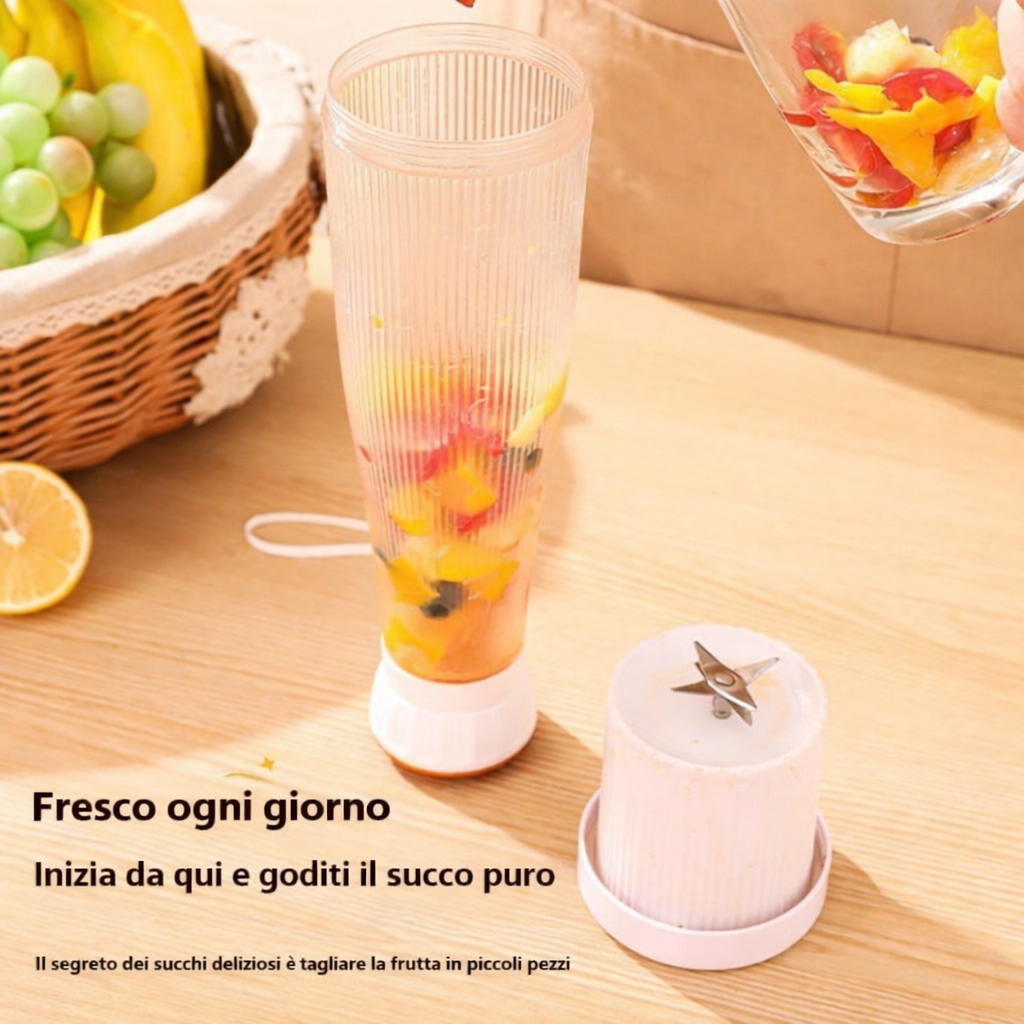 Frullatore e Spremiagrumi Portatile Elettrico Versione 1.0–Frullato e Succo Fresco Ovunque in Pochi Secondi